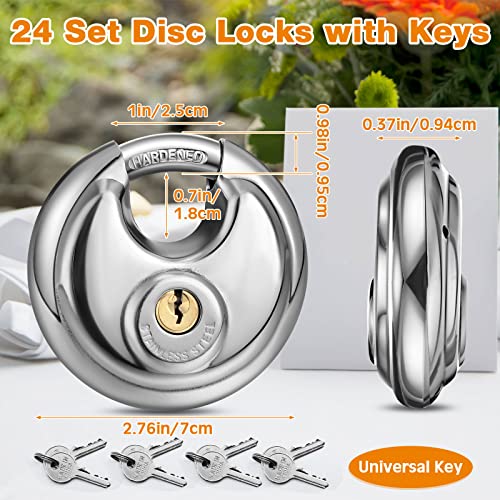 Image of Therwen 24 Pcs Keyed Padlock with 48 Pcs Keys Stainless Steel Disc Lock Outdoor Waterproof and Rustproof Disc Lock Heavy Duty Padlock with 3 /8 Inch Shackle for Warehouse Garage Storage Outdoor
