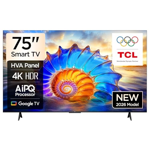 TCL 75P61L Television 75 Inch Smart TV 4K UHD HDR 10+ Gaming Google TV Dynamic Color Enhancement Dolby Vision Atmo DTS Virtual X MEMC Game Master with Slim Design (2026 Model)