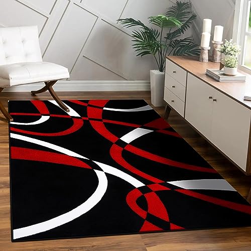 2305 Geometric Abstract Red Black 8x10 Area Rugs for Living Room