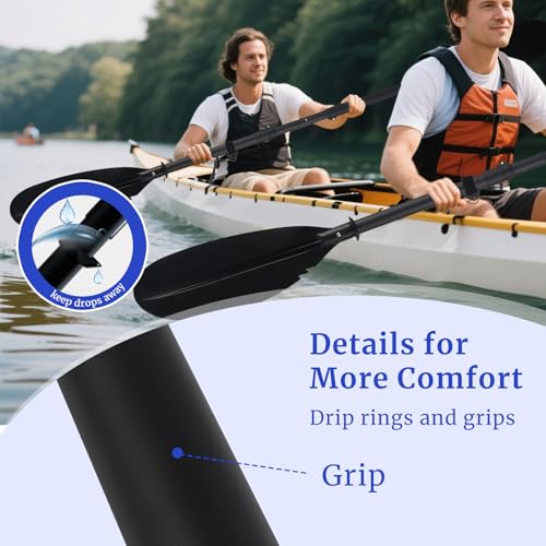 Nenkim Kayak Oar for Boating,Adjustable Kayak Paddle Alloy Shaft Kayaking Boating Canoeing Oar with Paddle Leash for Adults Men Women Outdoor Fishing Lake River Travel