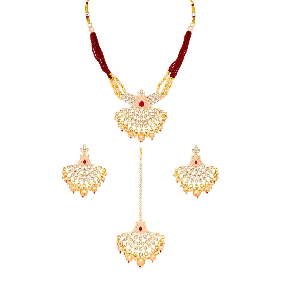 Yellow Chimes Jewellery Set for Women | Traditional Red Kundan Beads Choker Necklace Set | Ethnic Gold Plated Choker Set for Girls Birthday Gift for Girls & Women Anniversary Gift for Wife (B0CTY7NZ7L) Amazon Price History, Amazon Price Tracker