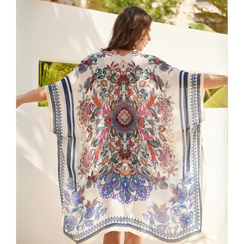 Isurrender Kimonos for Women Lightweight Swimsuit Coverup Boho Floral Beach Cover Ups for Swimwear Casual Summer Cardigan 6