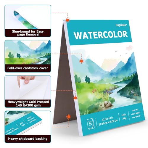 Image of Hapikalor 11 inchx14 inch Watercolor Paper Pad, 2-Pack, 140lb /300gsm Artist Painting Drawing Paper Book, Art Supplies for Adults Kids, Watercolors, Watercolor Paint Set, Sketchbook, Journal, Teal