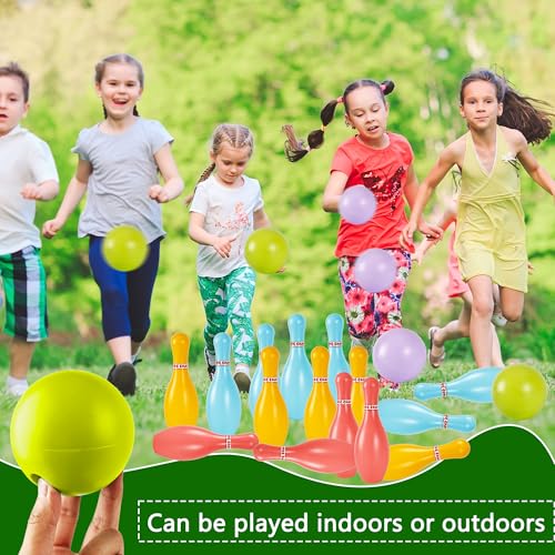 2 Pack Bowling Set Indoor Outdoor Bowling Games Include 20 Bowling Pins and 4 Plastic Ball Lawn Bowling Toy for Kids Boys Girls Family Party Birthday School Educational Gift (Color Set 2)