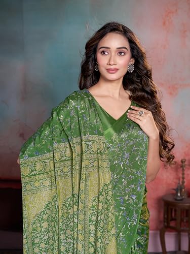 Image of Garden Vareli Floral Print Crepe Saree With Unstitched Blouse Piece