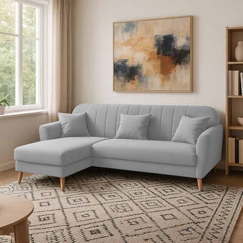 Image of Atticus LHS 4 Seater L Shape Sofa Set for Living Room (Grey Fabric) Premium Fabric Sofa Set
