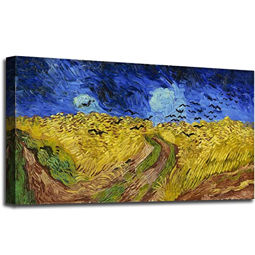 msspart Wheatfield with Crows, Vincent Van Gogh Artwork Reproduction, Giclee Canvas Prints Wall Art Decor for Office Bedroom Home Decoration Framed to Hang - 20"x40"