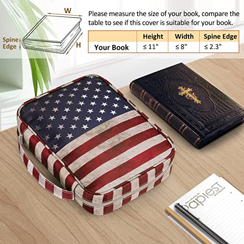 Image of FINPAC Bible Cover, Carrying Book Case Church Bag Bible Protective with Handle and Zippered Pocket, Gift for Mother Lady Women Men, US Flag