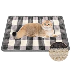 Cat Scratcher Mat, 23.6×15.7 Inch Natural Sisal Cat Scratch Pad, Horizontal Cat Scratching Pad Rug for Indoor Cats with Sticky Tapes, Protect Couch & Carpets（Black White）