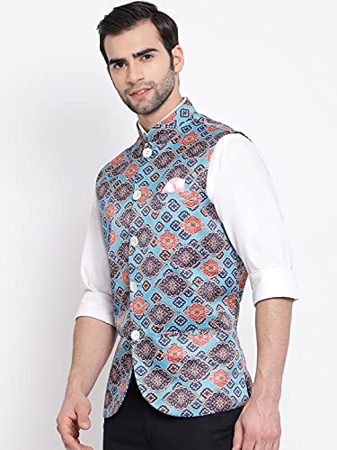 Image of VASTRAMAY Mens Silk Blend Nehru Jacket - Timeless Style & Versatility | Digital Floral Printed Ethnic Sleeveless Coat for Formal & Casual Wear