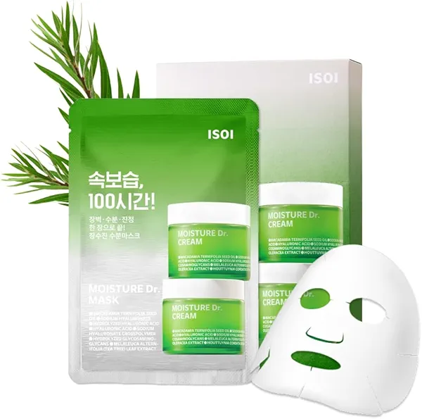 ISOI Moisture Dr. Mask Pack, Hydrating & Soothing Sheet Mask with Tea Tree, Ceramide & Hyaluronic Acid, Nourishing Skin Barrier Care, Korean Skin Care (10EA)