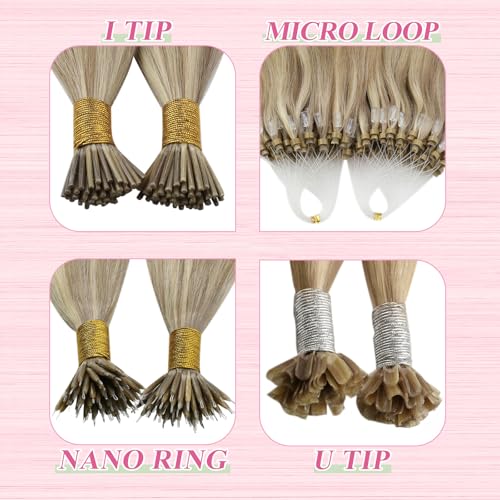 Image of YoungSee U Tip Hair Extensions Blonde Highlight Remy Human Hair Utips Extensions Blonde U Tips Hair Extension Human Hair Highlight Ktip Hair Extension for Women Hot Fusion 20In 1G /S 50G