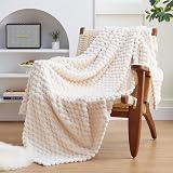 EXQ Home Fleece Blanket Twin Size for Couch or Bed - 3D Imitation Turtle Shell Jacquard Decorative Blankets - Cozy Soft Lightweight Fuzzy Flannel Blanket Suitable for All Seasons(60'×80',Beige)