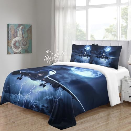 Housse de couette avion 3D en microfibre premium satinée pour lit king size 260x220cm