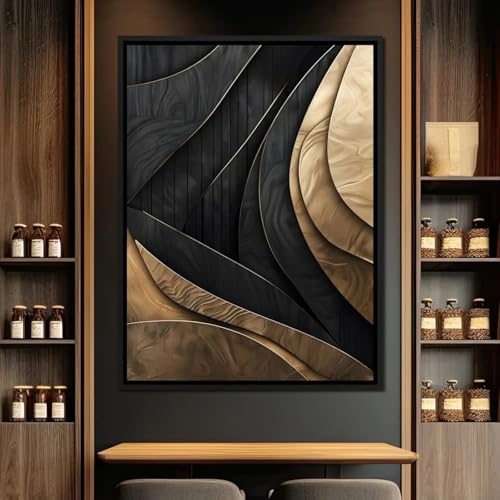 Peinture sur toile abstraite or et noir pour décoration de bureau
