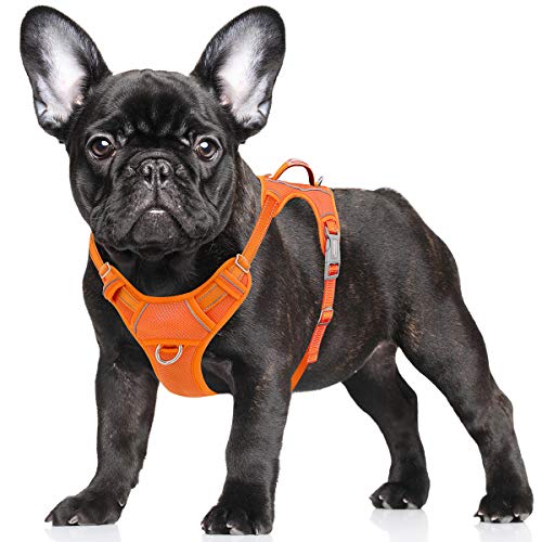 BARKBAY No Pull Dog Harness Large Reflective Dog Harness with Front Clip and Easy Control Handle for Walking Training Running with ID tag Pocket(Orange,S)