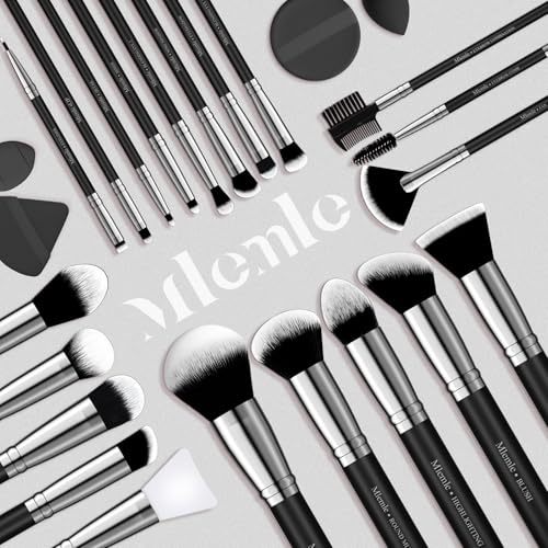 Image of Makeup Brushes Set, Mlemle Professional 25 Pcs Makeup Kit, Include Foundation Powder Blush Concealers Eye shadows 21 Pcs Makeup Brushes and 2 Powder Puff, 2 Makeup Sponge(B01-Black)