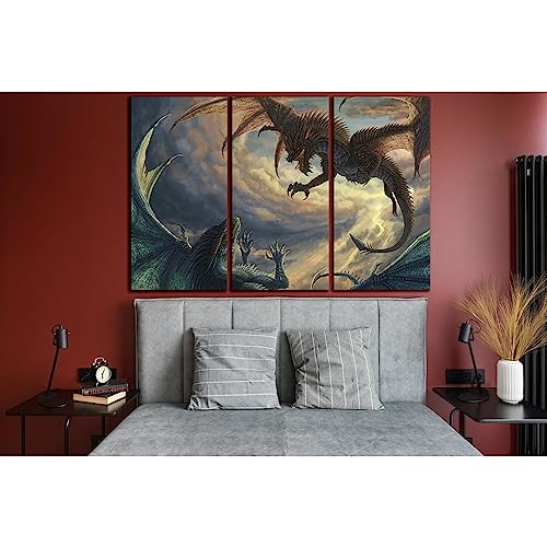 Impression sur toile Battle Dragons ZELLART, œuvre d'art mystique évocatrice pour salon 150x100