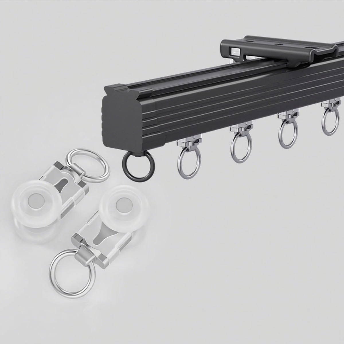 Tringle à rideau de plafond en aluminium robuste avec roulettes silencieuses – Tringle à rideau de douche murale de 220 cm et tringle à rideaux pour salon, chambre à coucher, noir