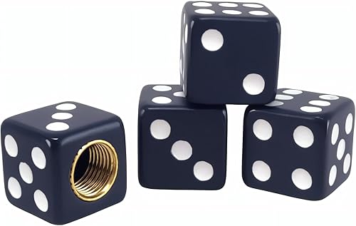 QILISEN Tapas de válvula de neumático de dados color negro (paquete de 4)  Tapón de plástico para neumáticos con núcleo de latón, prevención de