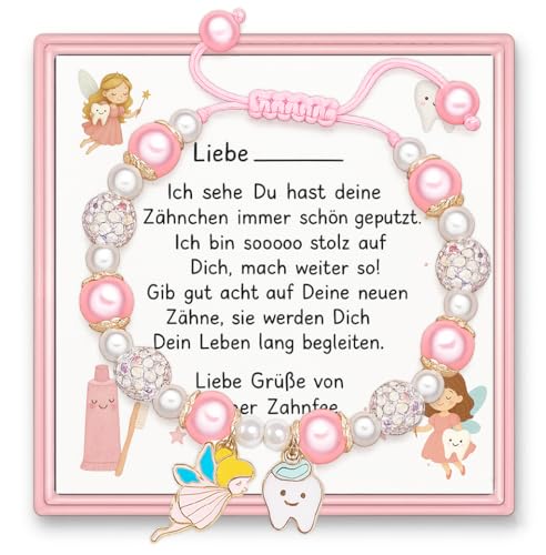 MURISE Zahnfee Geschenke Mädchen Perlen Armband Mädchen mit Karte Verstellbares Zahnfee Armband Geschenkidee zur Zahnfee Belohnung