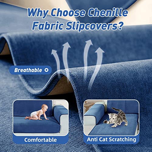 Hdcaxkj Couch Arm Covers Chenille Fabric Corner Sectional Sofa Cover For Dogs Pet Anti Slip L Shape Sofa Slipcover Living Room Furniture Protector 28 X 23 Inch Navy Blue (Sold By Piece/Not All Set) #TOP3