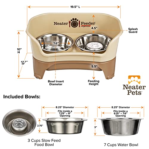 Neater Feeder Express For Medium To Large Dogs With Slow Feed Bowl - Mess Proof Pet Feeder With Stainless Steel Water Bowl & Slow Feed Food Bowl - Drip Proof, Non-Tip, And Non-Slip - Cappuccino #TOP2