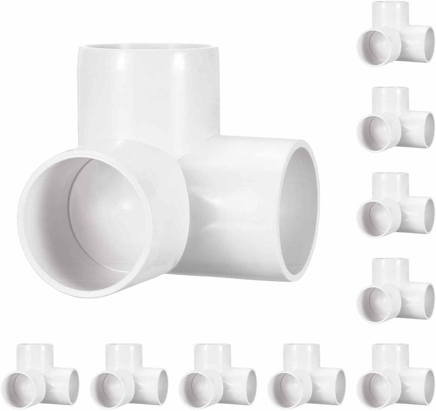 10 Pack 1 1/2" SCH40 PVC Elbow Pipe Fitting, 3-Way PVC Elbow Corner Side Outlet Tee Fitting, Furniture Grade Pipe Connectors for DIY Project, Pond Protection, Socket x Socket