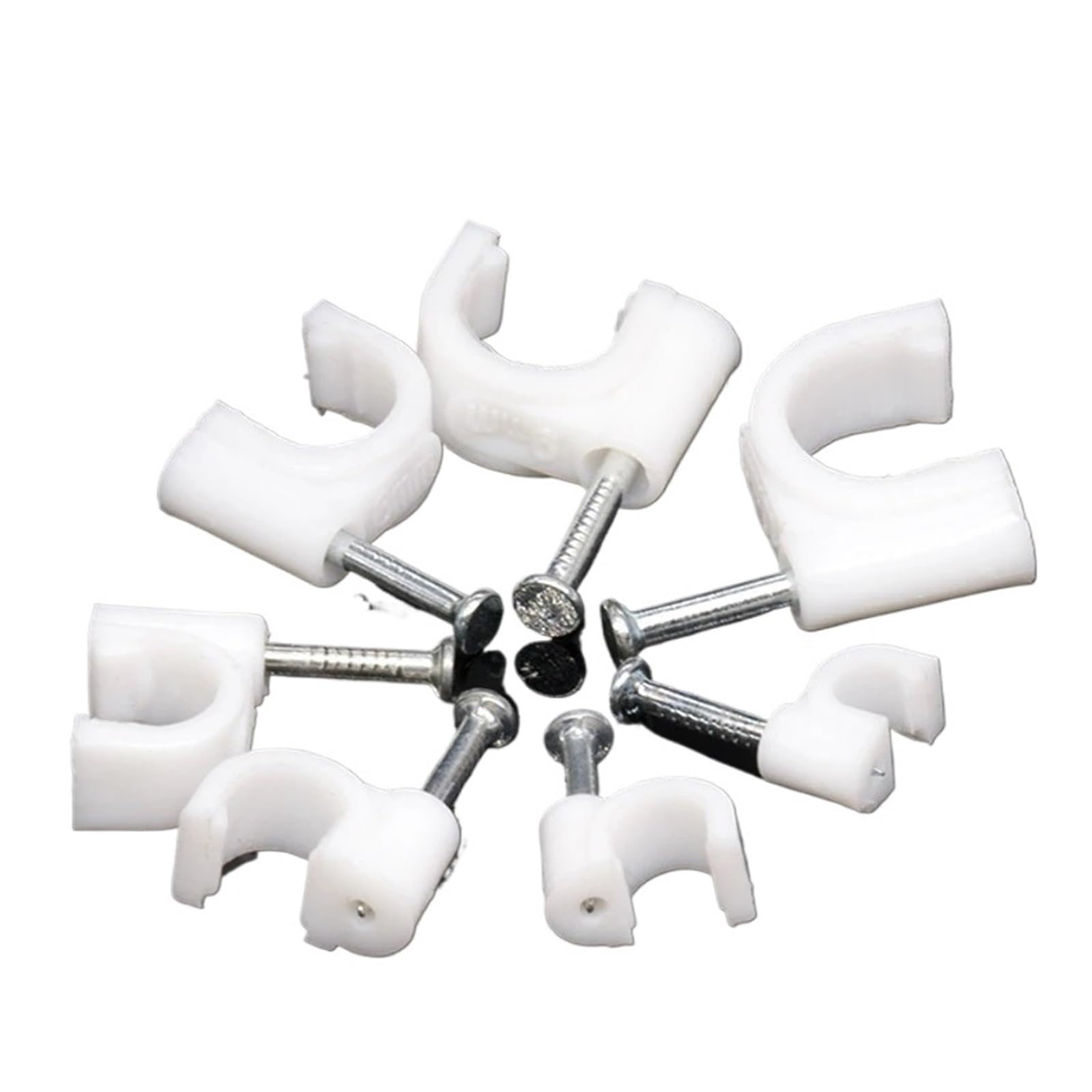 Clips for cables con clavos, 100 unidades, clip for de acero, gestión blanca 4-10 mm(7mm)
