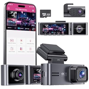 4K 3 Channel Dash Cam – Sarmert 2024 Upgraded GPS & 5G WiFi Dash Cam Front and Rear Inside 4K+1080P+1080P, Free 64GB Card, 3.18″ Screen,IR Night Vision, 170°Wide Angle, WDR, Parking Mode, G-Sensor
