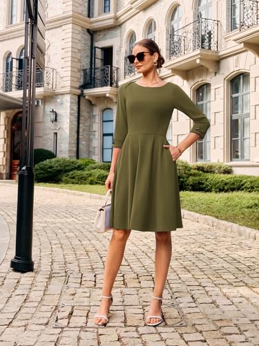 Image of GRACE KARIN Work Dresses for Women 2025 3 /4 Sleeve Fit and Flare Business Midi Dress Classy Office Dresses with Pockets