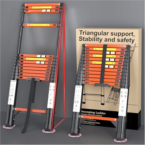 Image of DIAMONDFORGE 12.5 FT Telescopic Aluminum Extension Ladder, Collapsible & Retractable, Adjustable for House, Roof, RV & Travel Trailers, 330 lbs Capacity