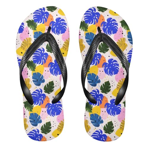 ALAZA Bright Leaf Flip Flops for Women Fashion Beach Slippers Comfort Mens Flip Flops Non-Slip Rubber Shower Slippers Sandal for Hotel Travel Sport,XS