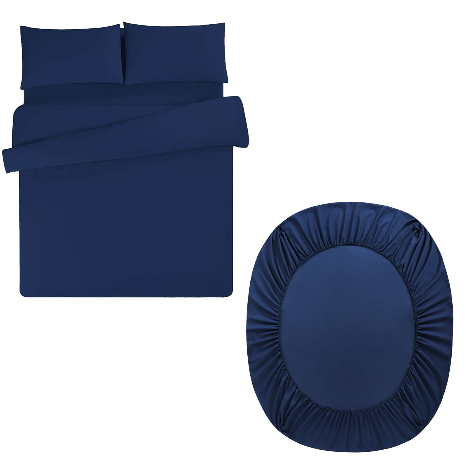 Aisbo Blue Navy King Duvet Set With Sheet - Navy Blue 4 Pieces Microfiber Bedding Set For Kingsize Bed, Includes Duvet Cover, Fitted Sheet And Pillowcases