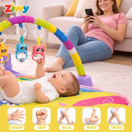 Image of Purple Play Gym for Babies 0 to 18 Months | Play Mat with Baby Hanging Toys for Newborn | Baby Mats for Floor | Baby Products All New Born Combo| New Born Baby Essentials & Gifts