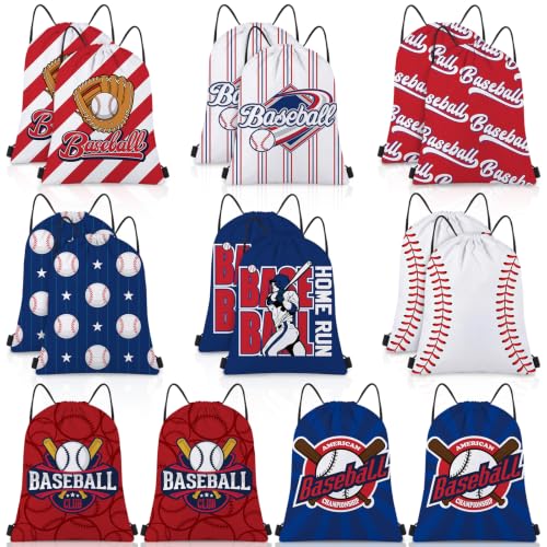 Image of Honoson 16 Pcs Baseball Drawstring Backpack Baseball Goodie Bags Softball Gift Bags Drawstring Backpack Softball Party Favors Snack for Sports Team Birthday Party Supplies