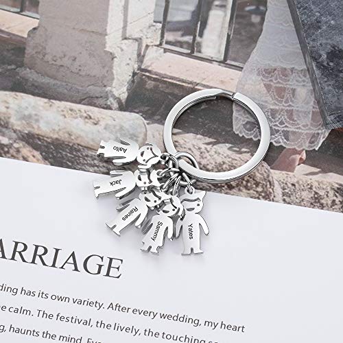 Personalized Keychain for Men Women with 1-6 Children Charms Custom Keyring3