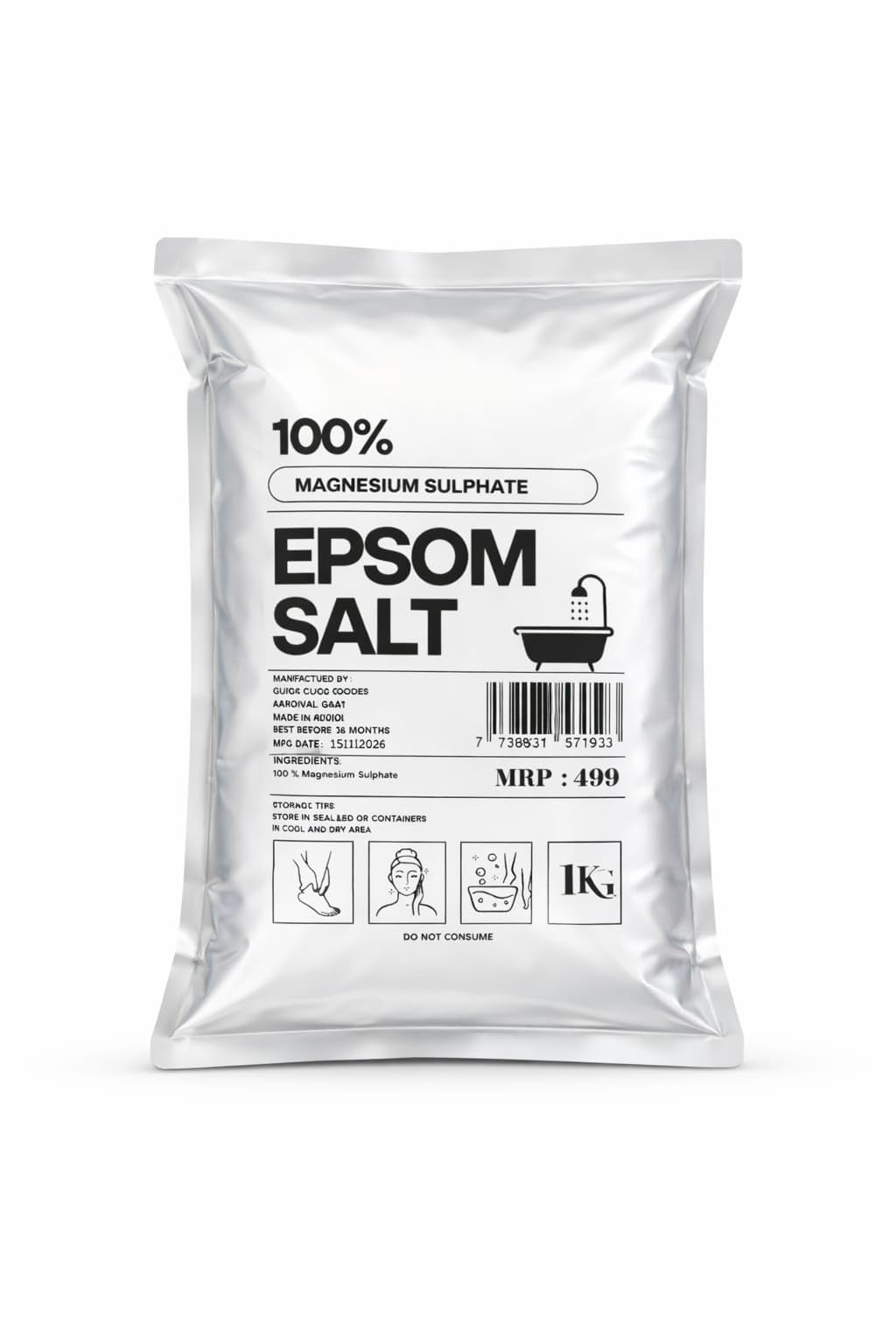 Epsom Salt, 100% Magnesium Sulphate, 1kg, Bath Soak,Bath Salt Crystal | For refreshing bath soak, relieves aches & pain - 1KG-image-17