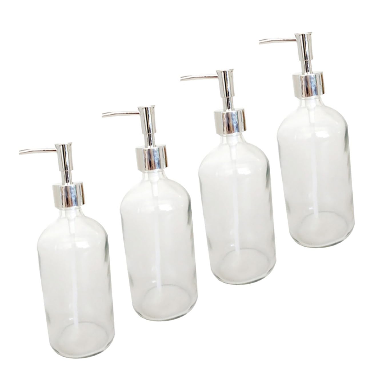 GLEAVI 4 Botellas Dispensadoras de Jabón de Vidrio Blanco, 500ml, Rellenables y Portátiles, Diseño Simple para Baño y Camping, Envase Reutilizable