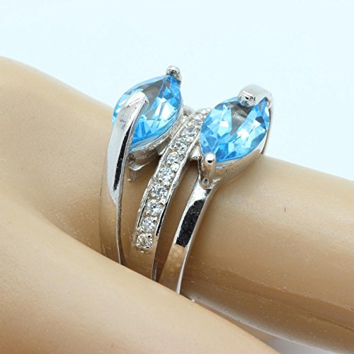 Bague topaze bleu argent 925 taille 56 d'une qualité joaillière d'exception