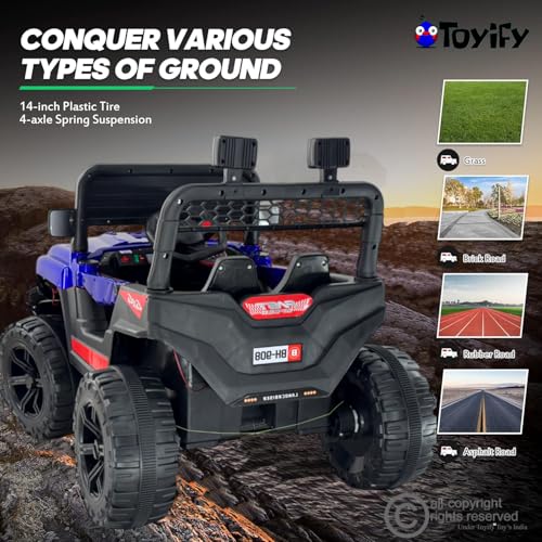 Image of Driving EV Cars for 1, 2, 3, 4, 5, 6 Years | Remote + Steering + Mobile App Control | Kids Jeeps (Entery Level Jeeps [2-6 Years]- Thar, Blue)