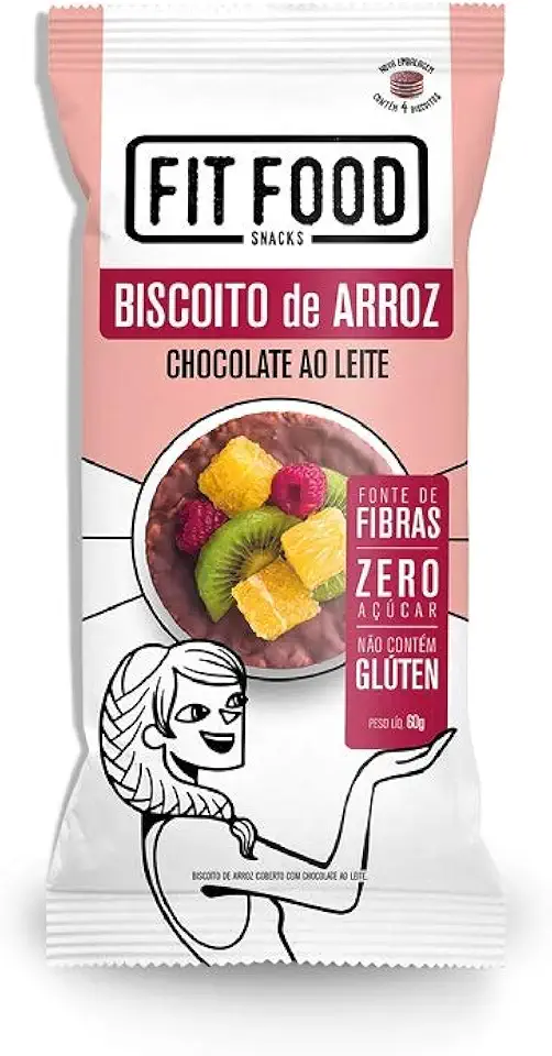 Fit Food Biscoito De Arroz Integral Cobertura Chocolate Ao Leite Zero Açúcar Pacote 60G