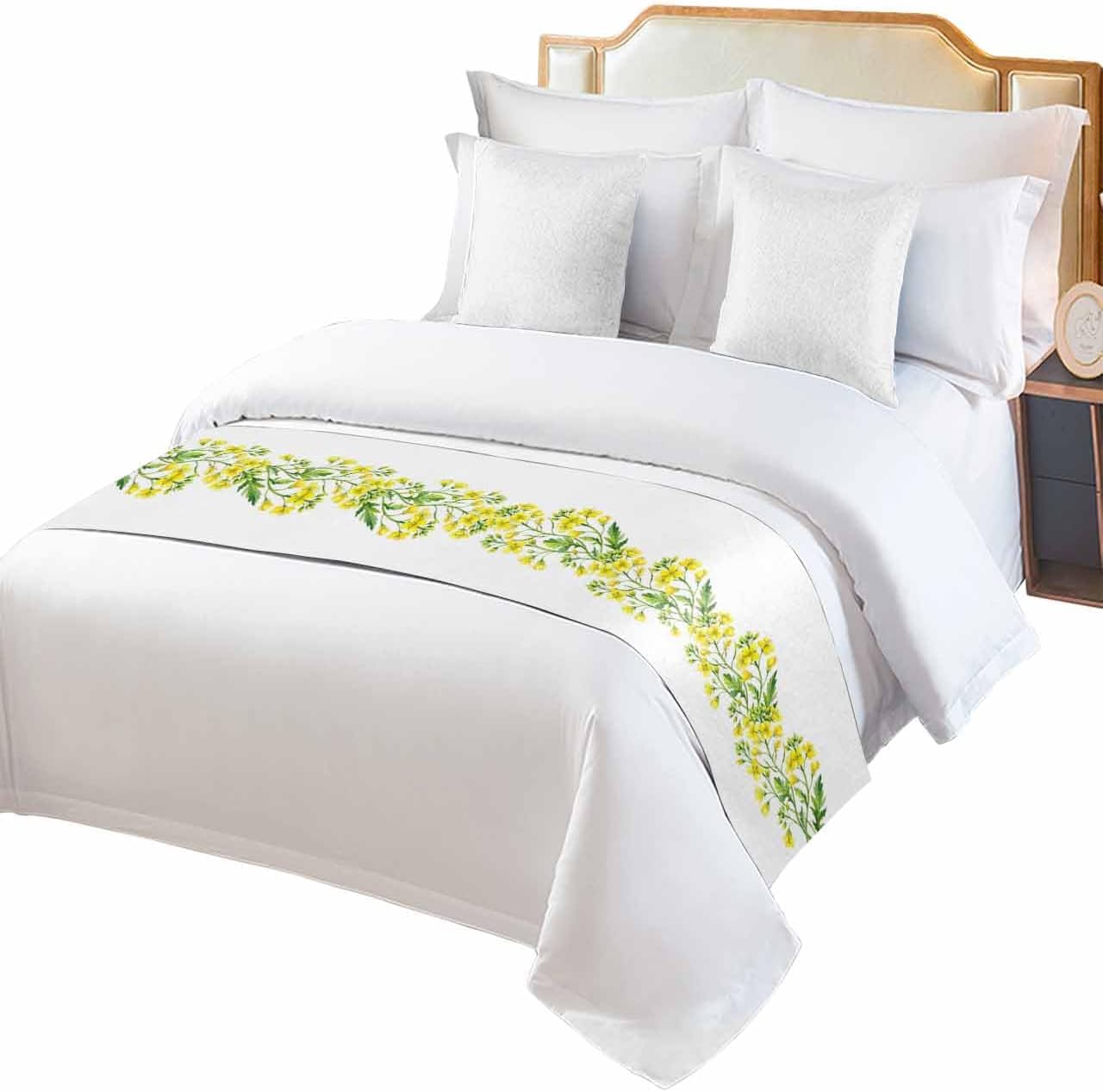 Smile Sunflower Bed Runner Scarf Spring Summer Yellow Flower Bedding Scarf Decorative Bed Runners Cover for Home Bedroom Hotel Wedding Room Bed Scarf for Foot of Bed King 102x20in