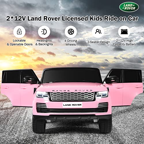 Costzon 2-Seater Ride on Truck, 2*12V Licensed Land Rover Battery Powered Car w/ Remote Control, LED Lights, MP3/USB/TF, Music, Spring Suspension, Storage Box, Electric Vehicle for Kids (Pink)