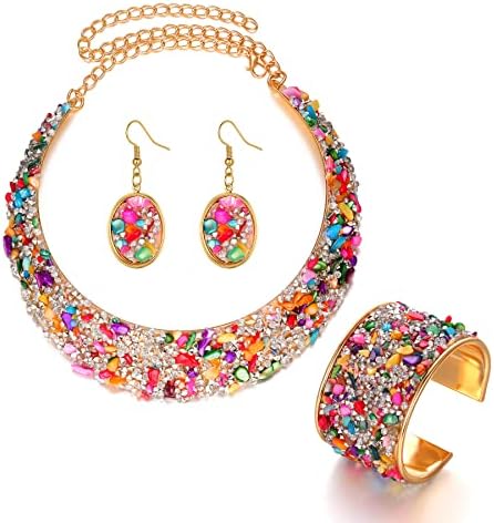 K-toobeely 3pcs Colorful Stone Rhinestone Collar Gold Metal Necklace Sets For Women Bib Choker Collars Necklaces Jewelry Accessories1
