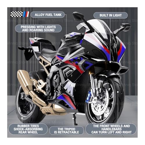 Image of Compatible for B-m-w S 1000RR Motorcycle DieCast Model, Suspension and Hand Free Roller, Toy Motorcycle Collection with Music Lighting Toy for Kids (B-M-W S 1000RR - Black)