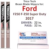 Beam Wiper Blades for 2017 Ford F250 F-250 Super Duty Set Trico Tech Beam Blades Wipers Set Bundled...