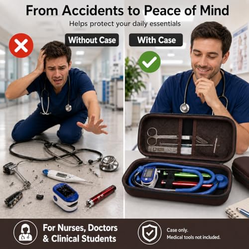 Image of ALKOO Stethoscope Case for 3M Littmann Classic III /Cardiology IV,BrownBlack | for MDF Acoustica Stethoscopes, for Nurses, Doctors, Nursing School Essentials, Students, Clinic, EMS, Travel, Hard Bag Only