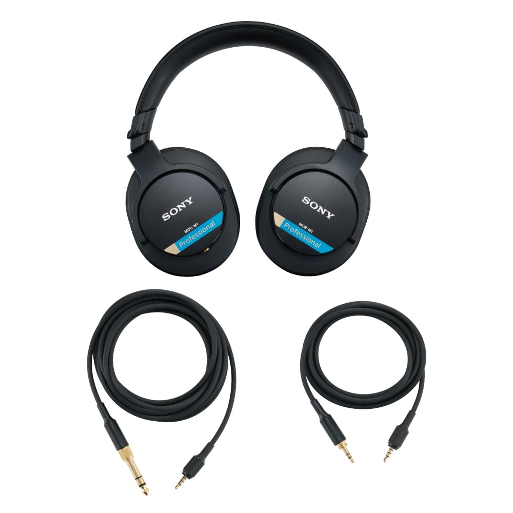 Sony Mdr-M1 Słuchawki Studyjne Zamknięte, Przewodowe, Szerokopasmowe (5 Hz–80 Khz), Optymalne Do Nagrywania i Miksowania w Studio, Lekkie (216G), w Zestawie 2 Optymalnej Klasy Odłączane Kable, Czarne