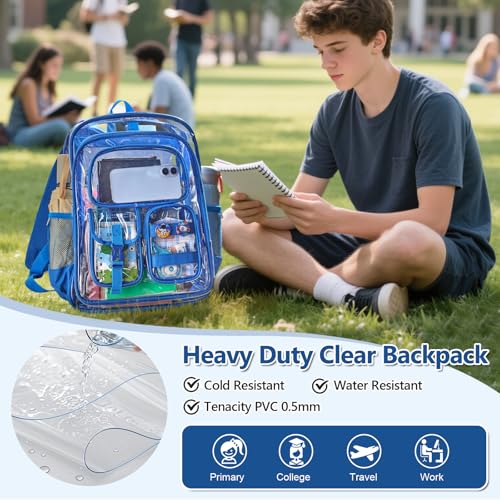 Image of Clear Bookbag with Chest Strap, 17 inch Heavy Duty See Through Backpack with Anti-theft Hook & S-shaped Shouler Straps, Large Clear Bags for Work Sport School Travel